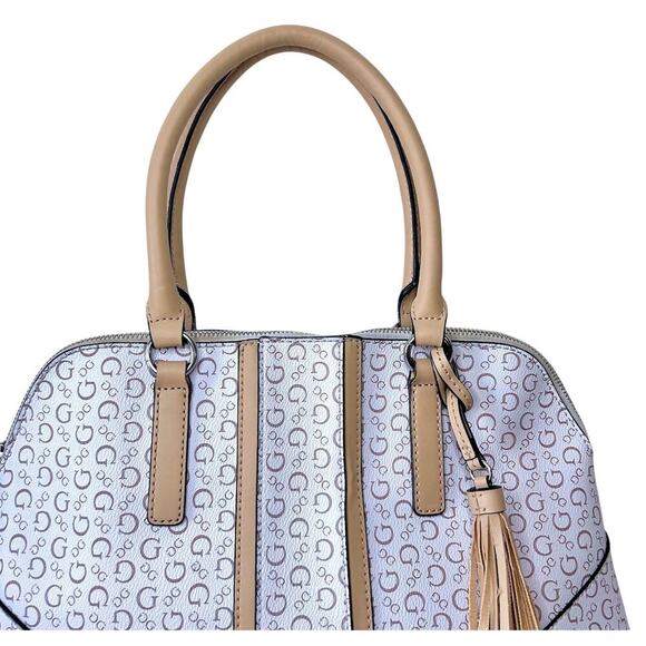 GUESS WHITE & TAN DOUBLE HANDLE HANDBAG SHOULDER PURSE - Picture 4 of 11